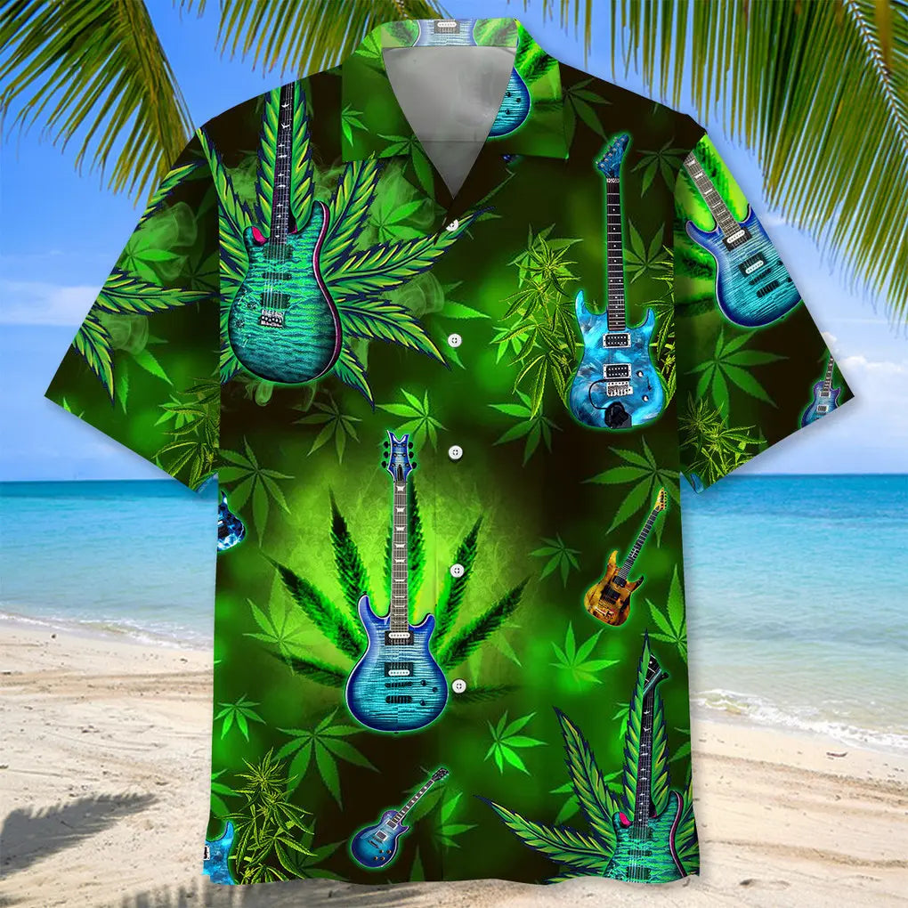 Guitar Green Hawaiian Shirt