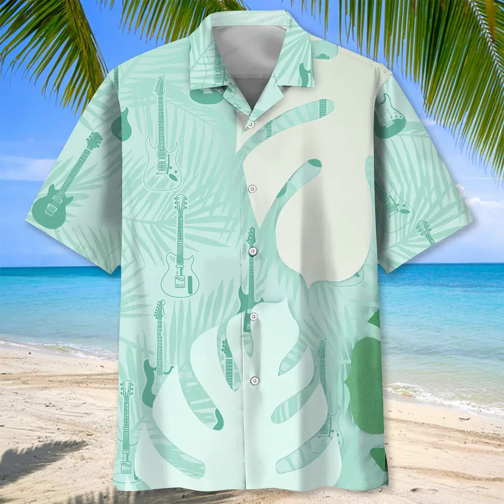 Guitar Green Tropical Hawaiian Shirt