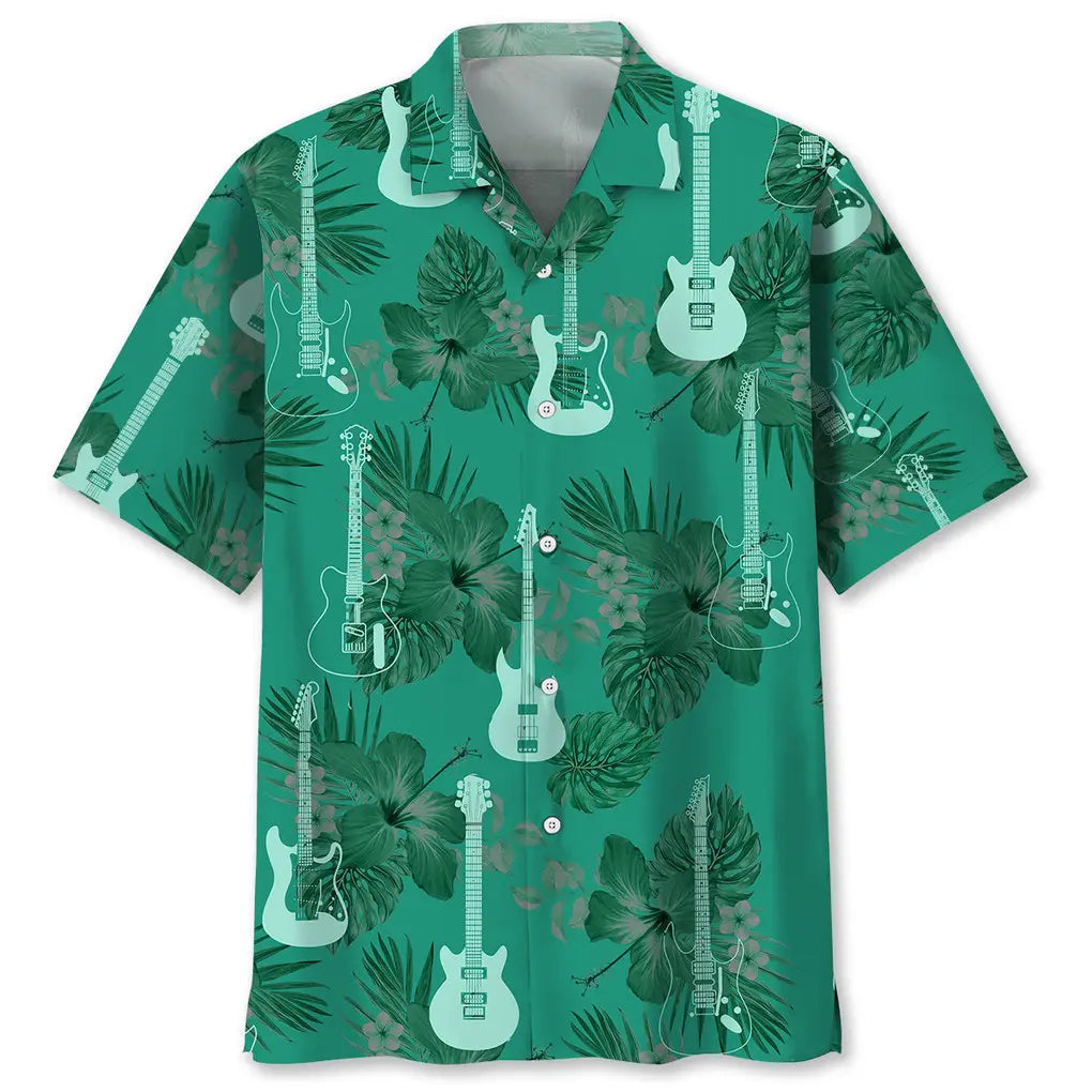 Hawaiian Shirt / Adults / S Guitar Kelly Green Hawaiian Shirt