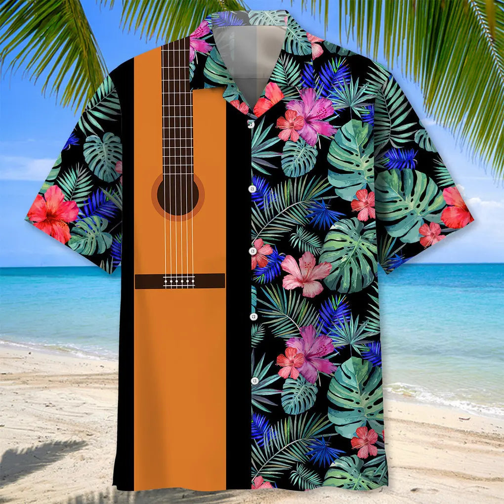 Guitar Tropical Hawaii Hawaiian Shirt