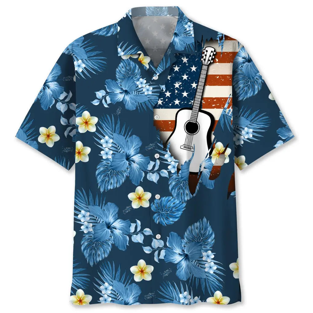 Hawaiian Shirt / Adults / S Guitar Usa Blue Tropical Hawaiian Shirt