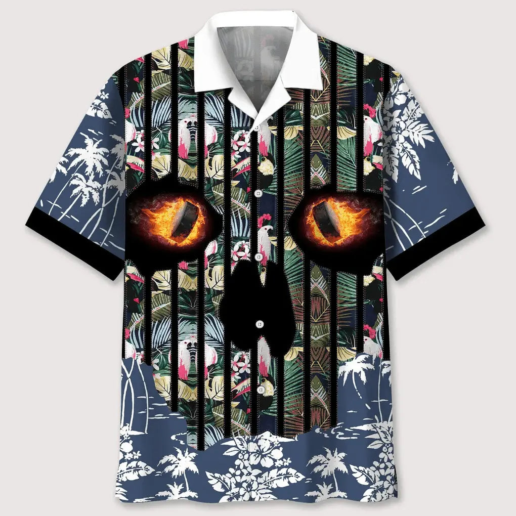Hawaiian Shirt / Adults / S Hockey Flower Skull Hawaiian Shirt