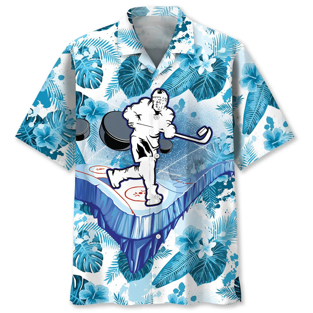 Hawaiian Shirt / Adults / S Hockey White Hawaiian Shirt
