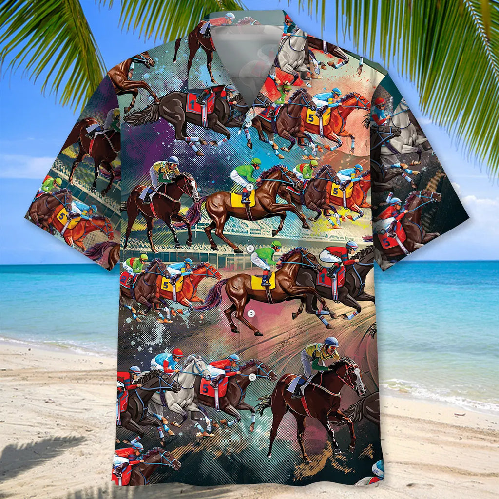 Horse Racing Color Hawaiian Shirt