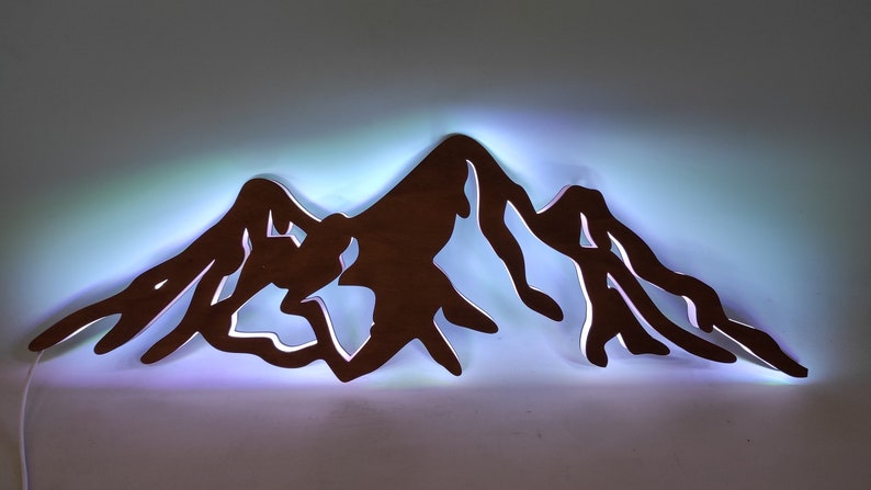 12*12 Inch (30*30cm) Mountain Wall Sign Light Up - Led Light Metal - Owls Matrix LTD