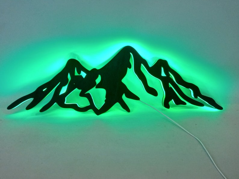 Mountain Wall Sign Light Up - Led Light Metal - Owls Matrix LTD