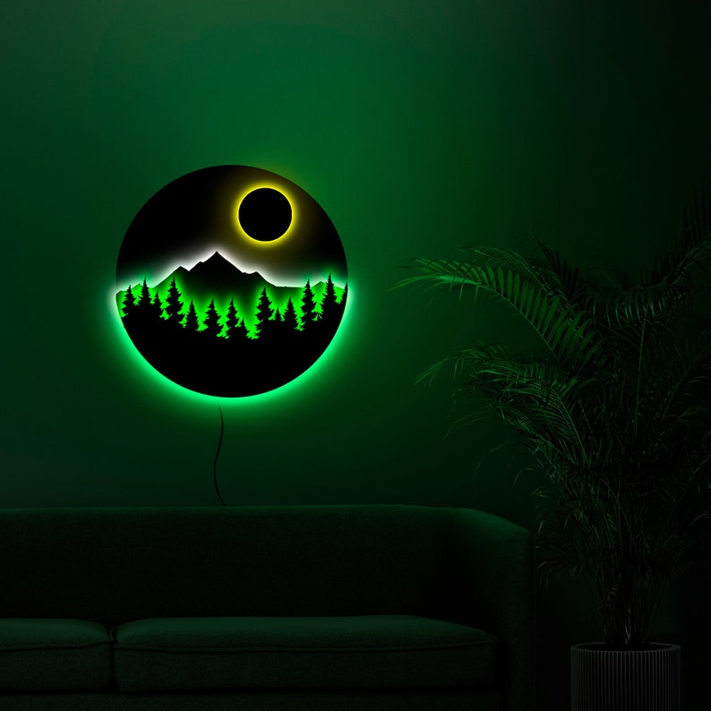 12*12 Inch (30*30cm) Mountains Wall Art With Style - Led Light Metal - Owls Matrix LTD