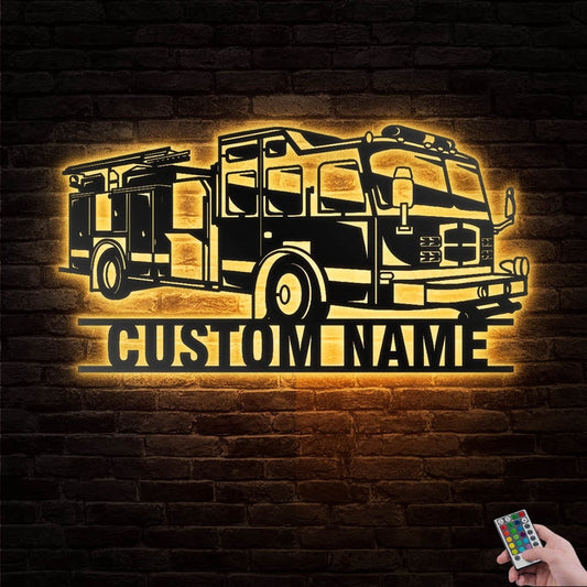 12"x12" Truck Fire Truck Personalized - Led Light Metal - Owls Matrix LTD