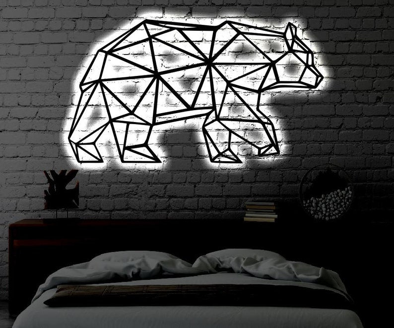 12"x12" Bear Geometric Bea Style - Led Light Metal - Owls Matrix LTD