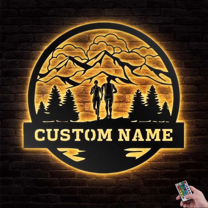 12"x12" Couple Trail Running Personalized - Led Light Metal - Owls Matrix LTD