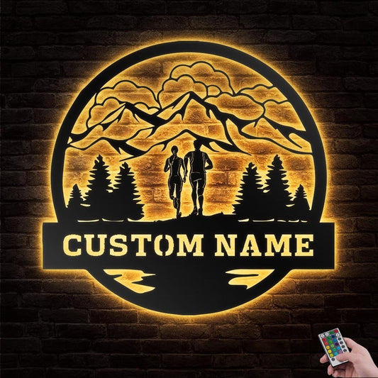 12"x12" Couple Trail Running Personalized - Led Light Metal - Owls Matrix LTD