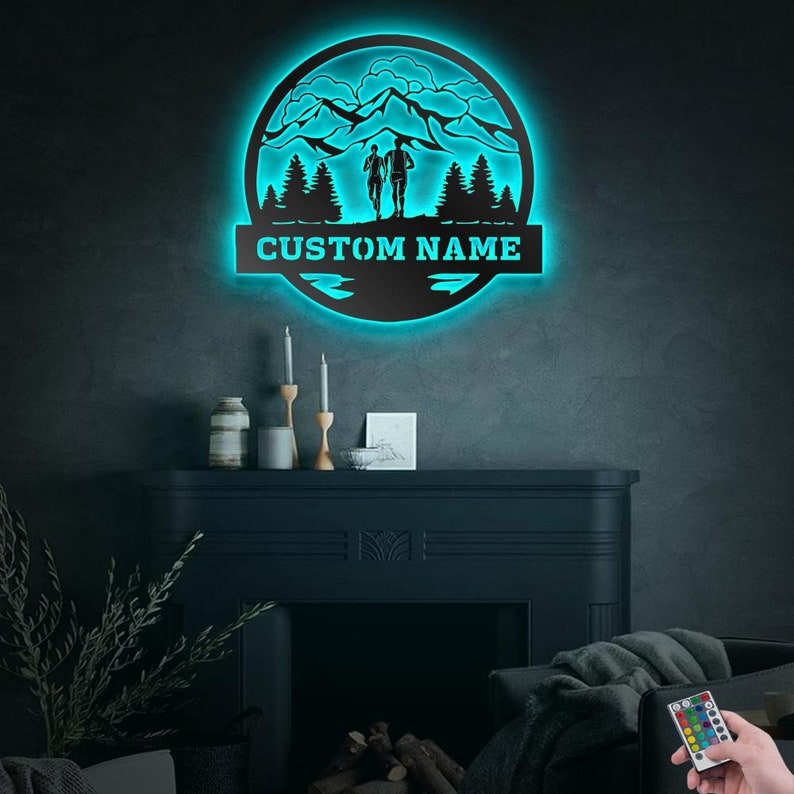 Couple Trail Running Personalized - Led Light Metal - Owls Matrix LTD