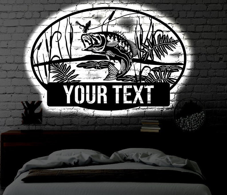 12"x12" Fishing I Love Fish Personalized - Led Light Metal - Owls Matrix LTD