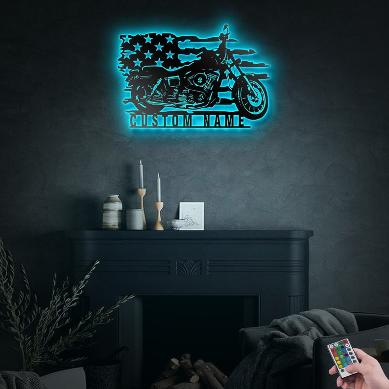 Motorcycle US Garage Personalized - Led Light Metal - Owls Matrix LTD