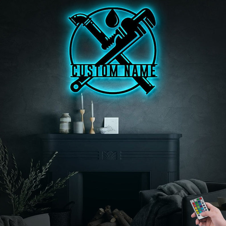 12*12 Inch (30*30cm) Plumber Plumbing With Plumber Personalized - Led Light Metal - Owls Matrix LTD