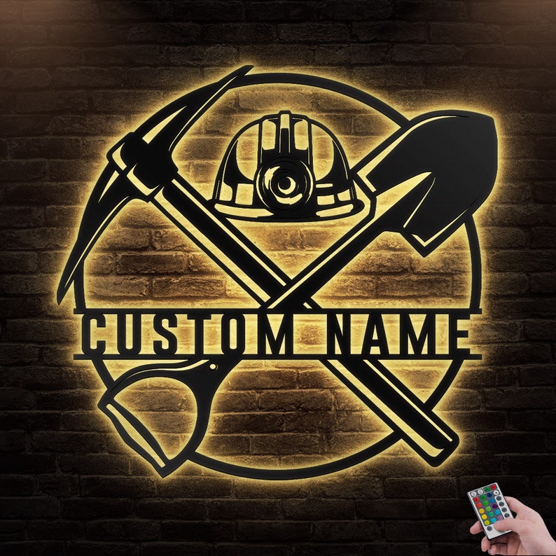 12"x12" Miner Coal Miner Personalized - Led Light Metal - Owls Matrix LTD