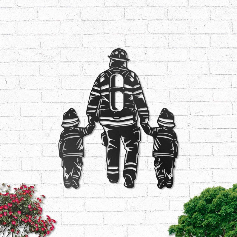 Firefighter Father and Son - Led Light Metal - Owls Matrix LTD