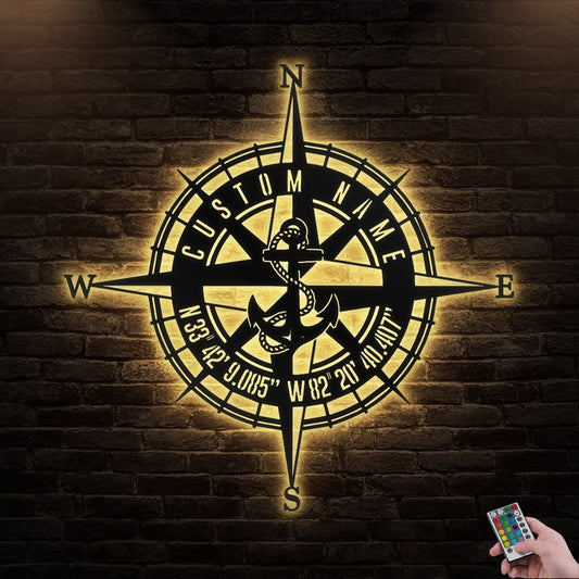 12*12 Inch (30*30cm) Anchor Compass Style Type - Led Light Metal - Owls Matrix LTD