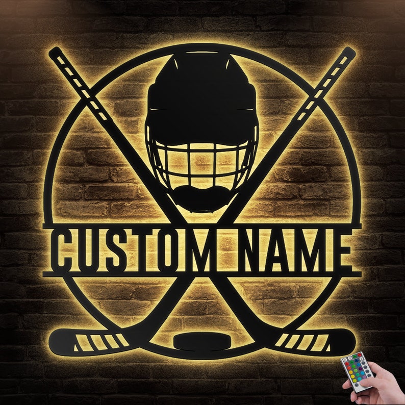12*12 Inch (30*30cm) Hockey Stick Hockey Player Personalized - Led Light Metal - Owls Matrix LTD
