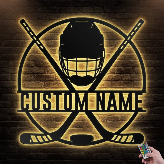 12*12 Inch (30*30cm) Hockey Stick Hockey Player Personalized - Led Light Metal - Owls Matrix LTD