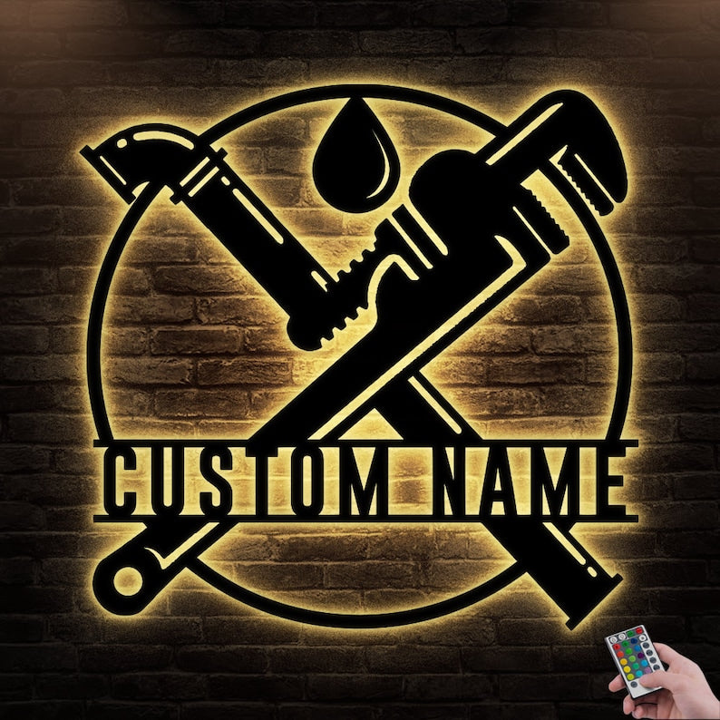 Plumber Plumbing With Plumber Personalized - Led Light Metal - Owls Matrix LTD