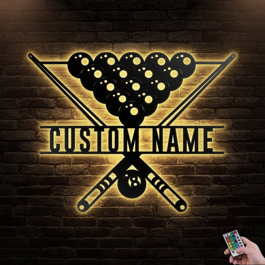 12*12 Inch (30*30cm) Billiard On The Table Personalized - Led Light Metal - Owls Matrix LTD