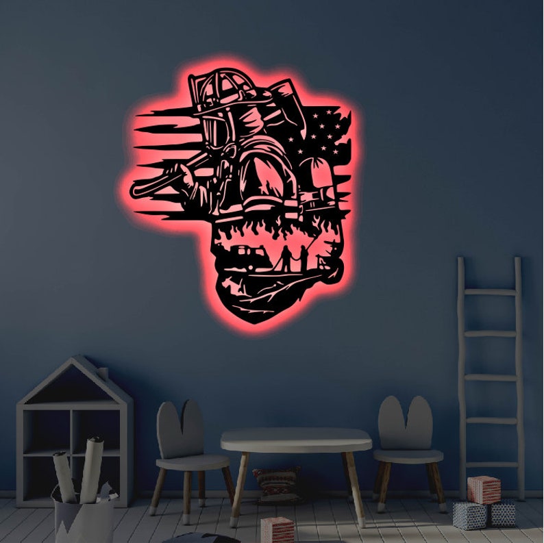 12*12 Inch (30*30cm) Firefighter Lover - Led Light Metal - Owls Matrix LTD