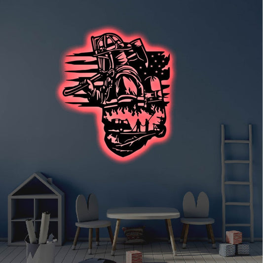 12*12 Inch (30*30cm) Firefighter Lover - Led Light Metal - Owls Matrix LTD