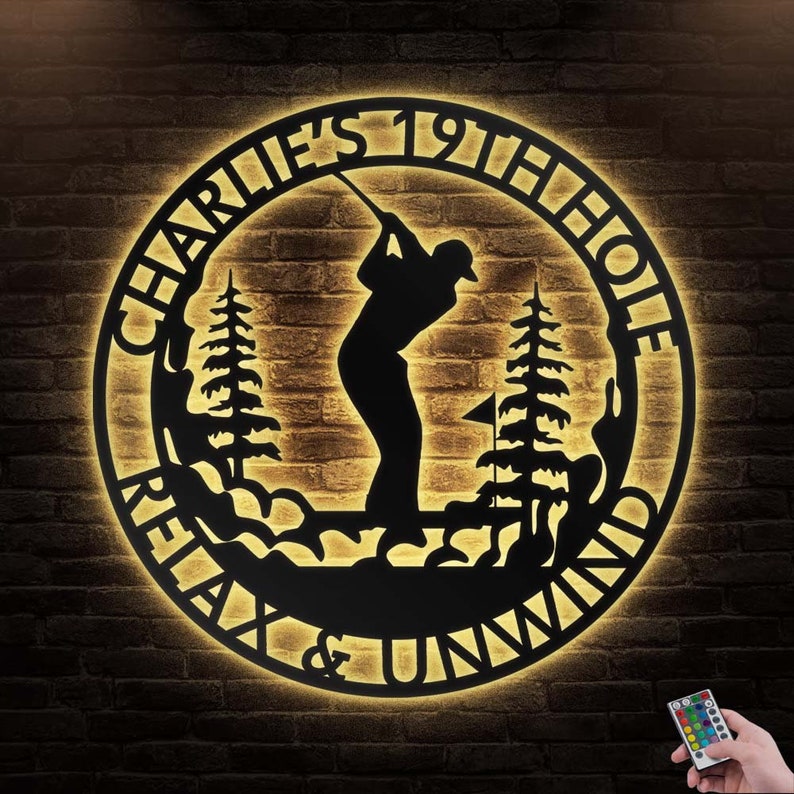 12"x12" Golfing Golf Player19th Hole Personalized - Led Light Metal - Owls Matrix LTD