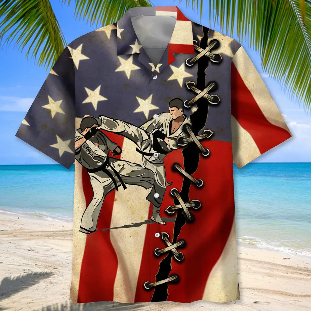 Karate America Flag Hawaiian Shirt