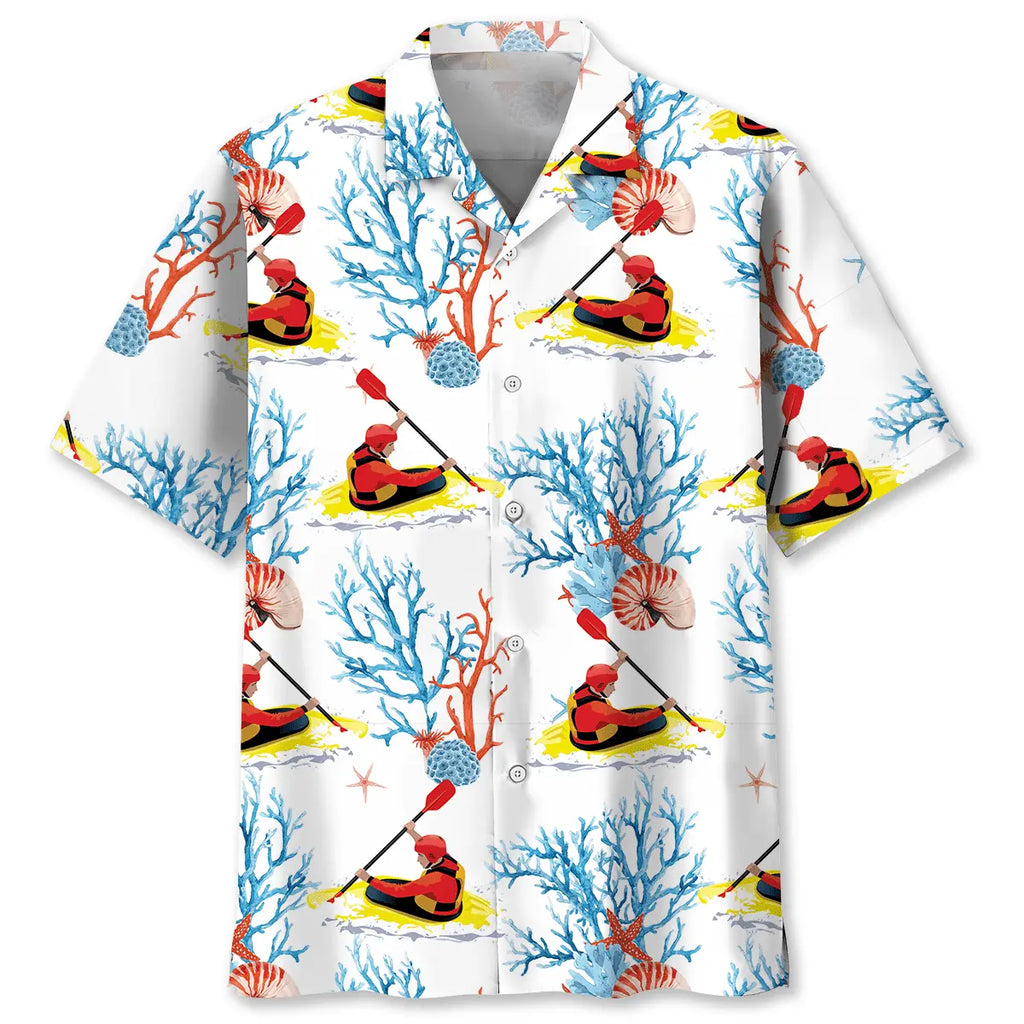 Hawaiian Shirt / Adults / S Kayaking White Hawaiian Shirt