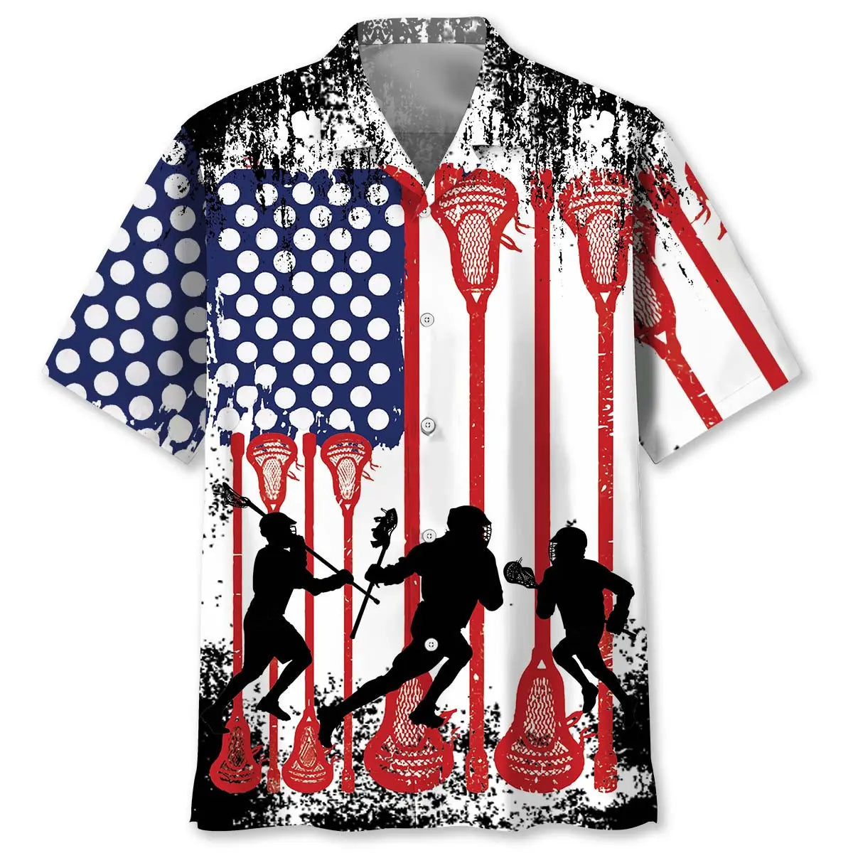 Hawaiian Shirt / Adults / S Lacrosse American Flag Hawaiian Shirt
