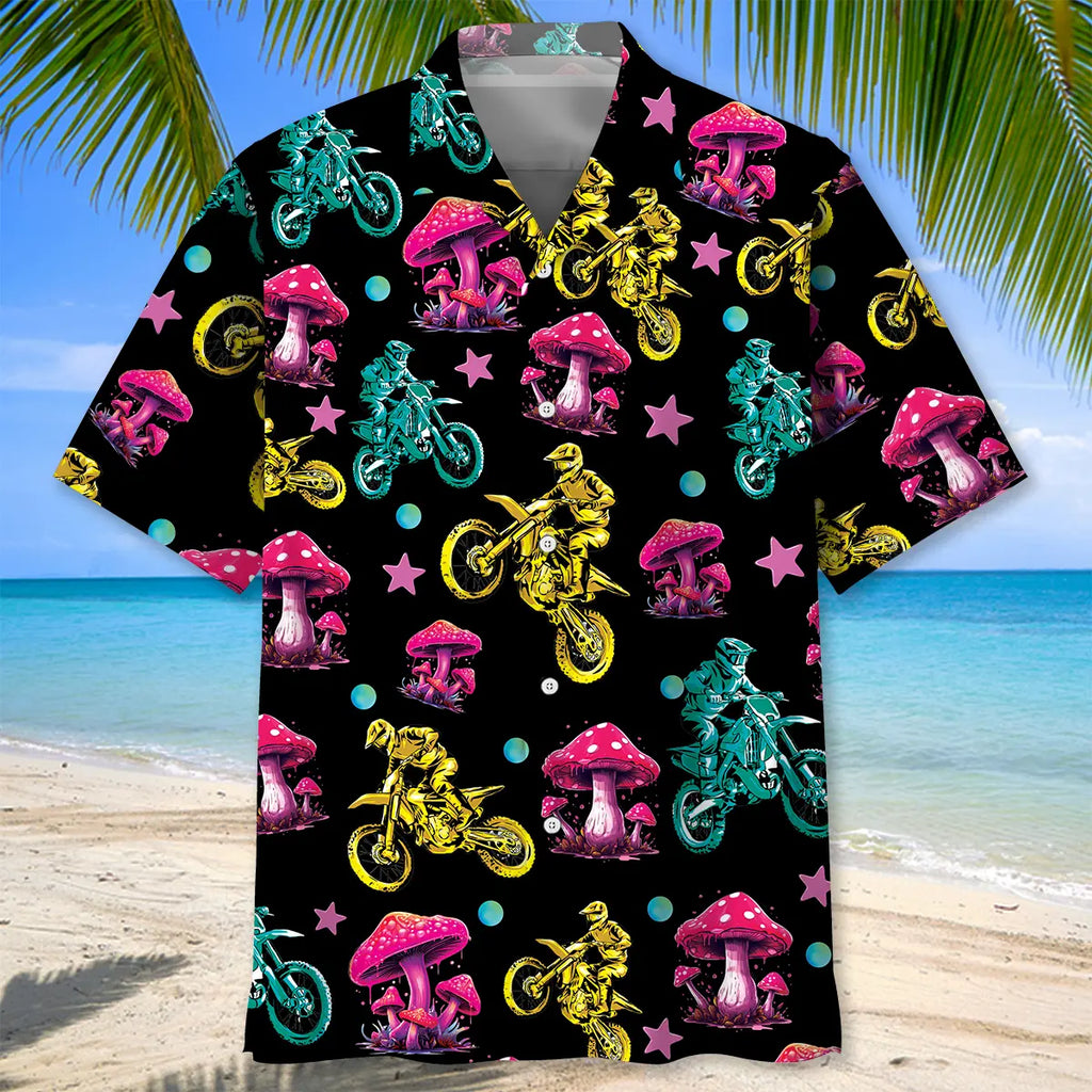 Magic Mushroom Dirt Bike Racing Hawaiian Shirt