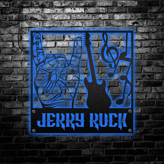 12"x12" Rock Fan Finger Personalized - Led Light Metal - Owls Matrix LTD