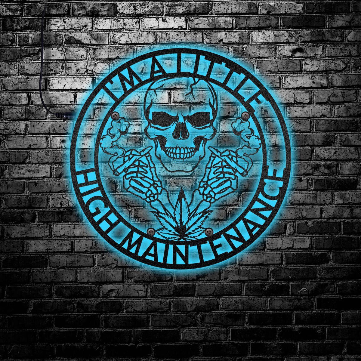 12"x12" Skull I'm A Little High Maintenance - Led Light Metal - Owls Matrix LTD