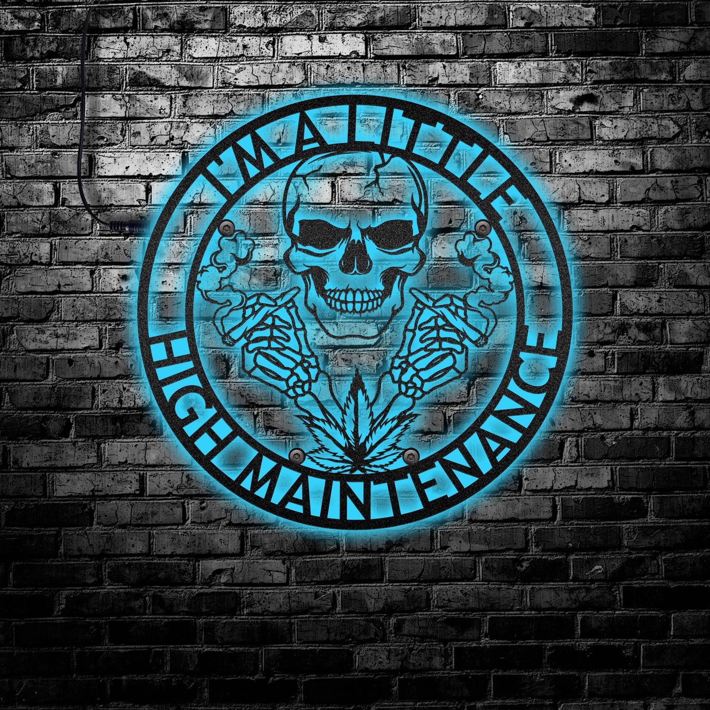 12"x12" Skull Maintenance I'm A Little High Maintenance - Led Light Metal - Owls Matrix LTD