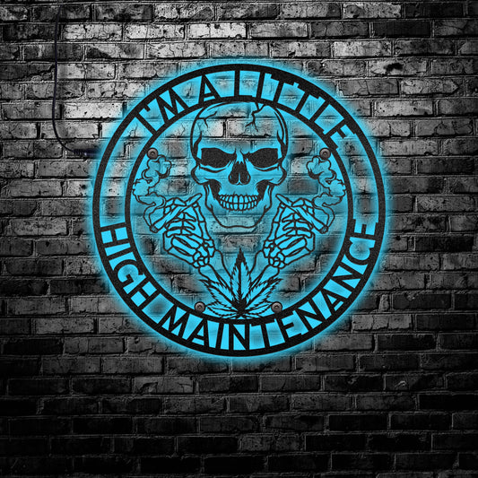 12"x12" Skull Maintenance I'm A Little High Maintenance - Led Light Metal - Owls Matrix LTD