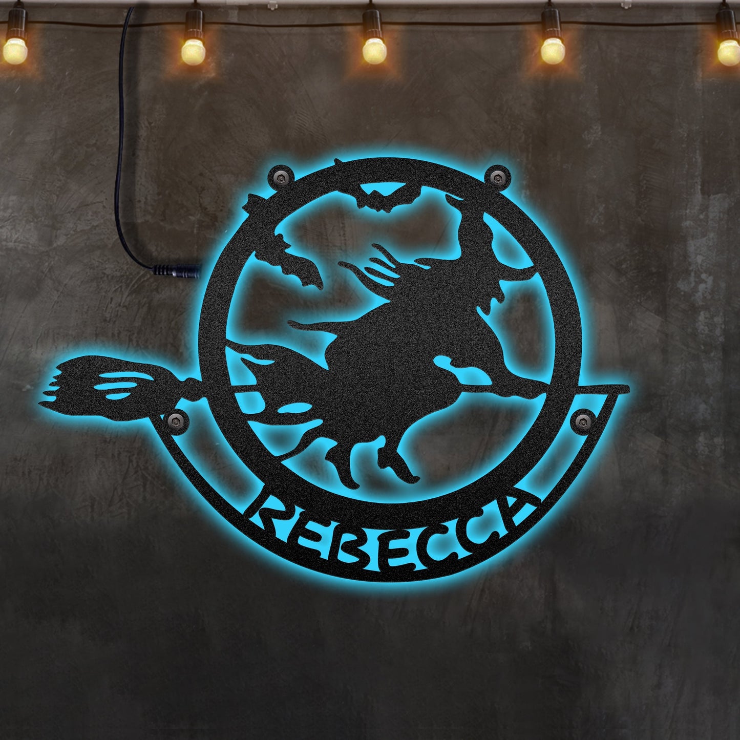 12"x12" Witch Flying Black Witch Personalized - Led Light Metal - Owls Matrix LTD