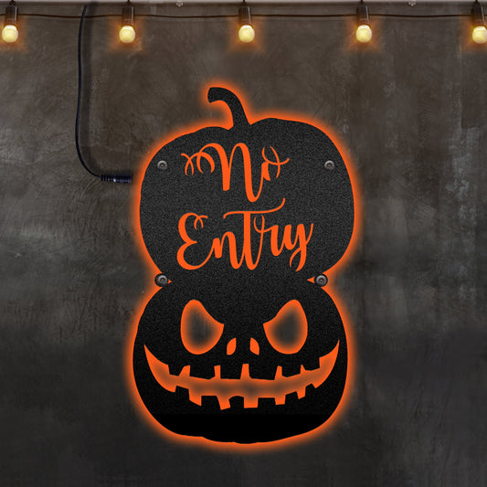 12"x12" Halloween Double Pumpkin No Entry - Led Light Metal - Owls Matrix LTD