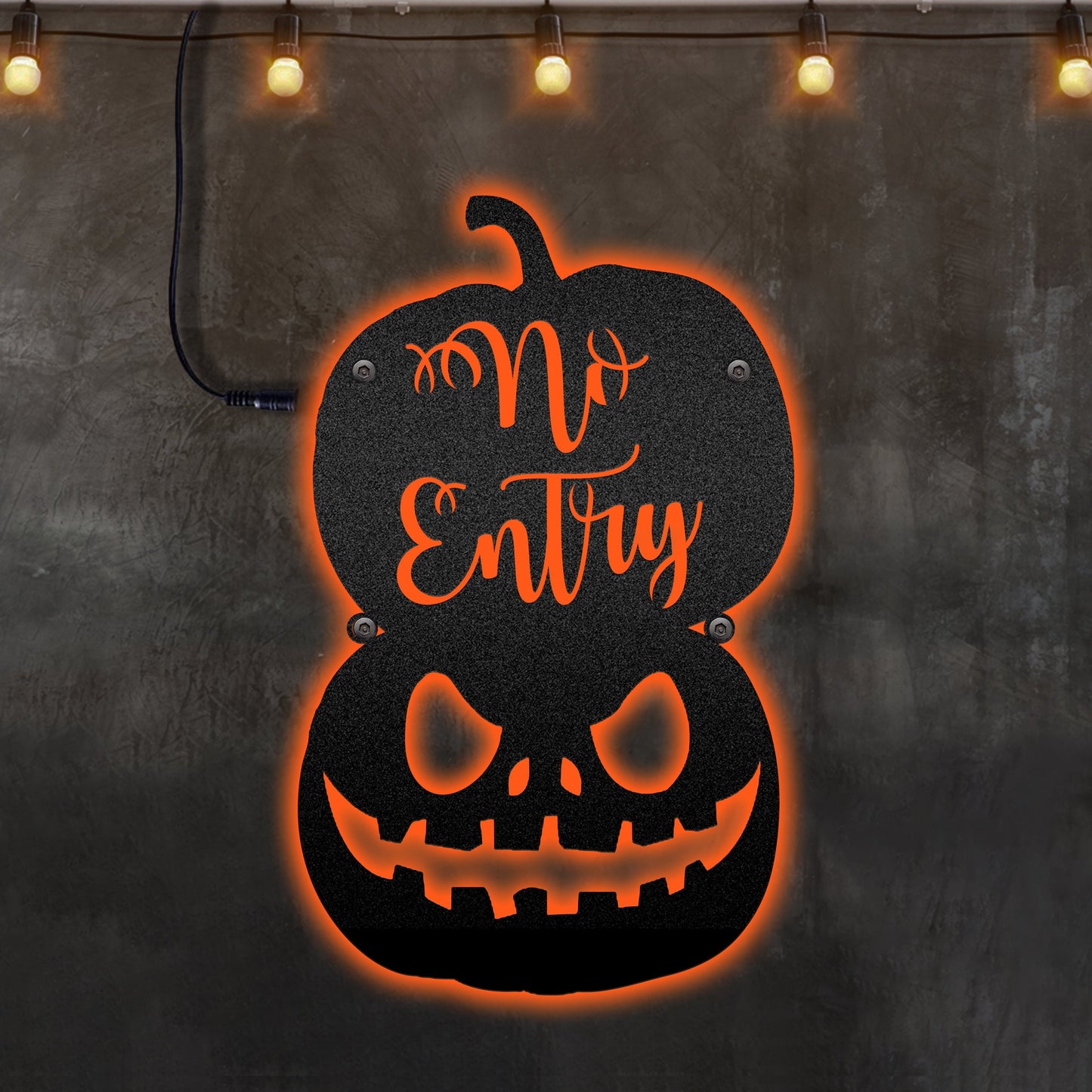 12"x12" Pumpkin Double Pumpkin No Entry - Led Light Metal - Owls Matrix LTD