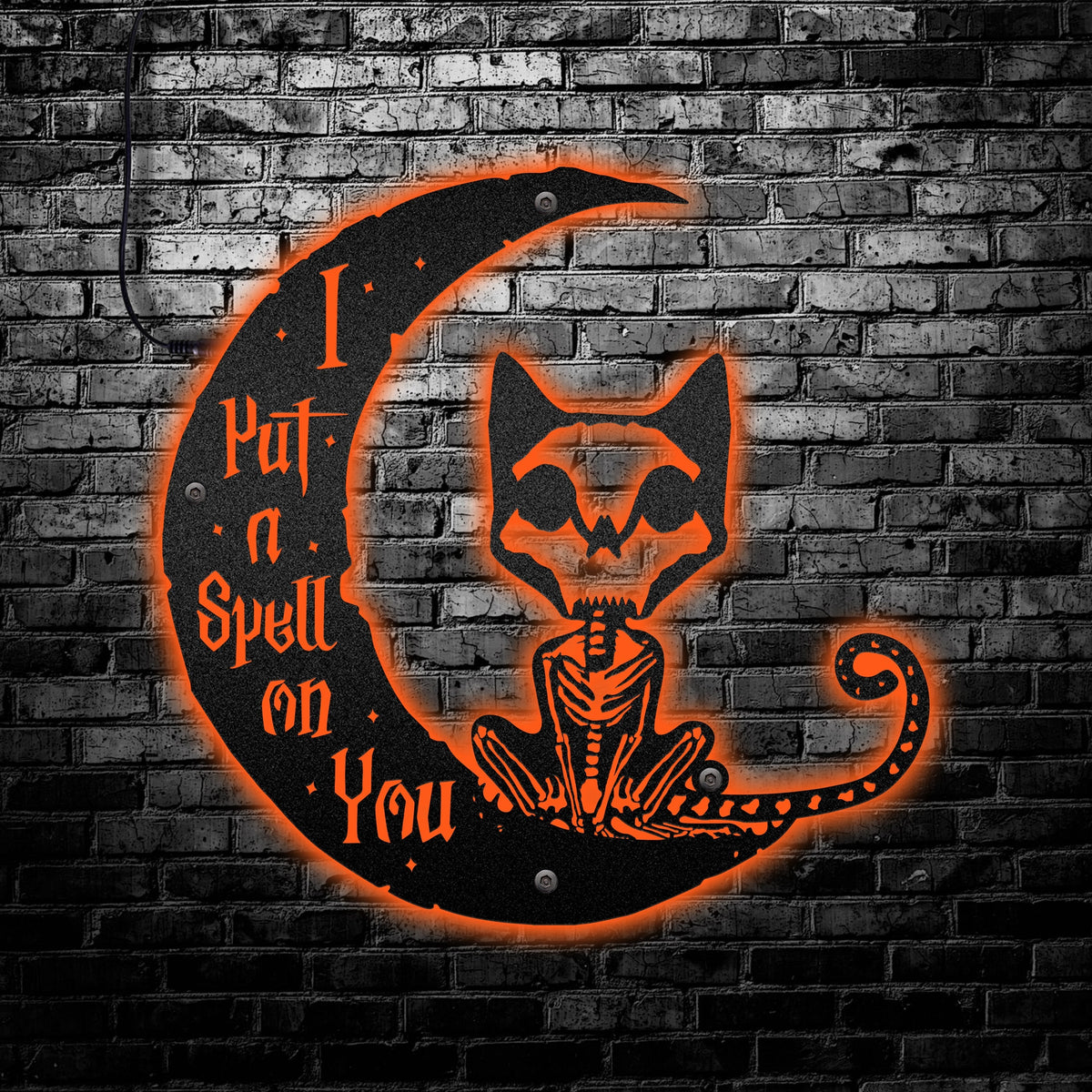 12"x12" Halloween Skeleton Cat - Led Light Metal - Owls Matrix LTD