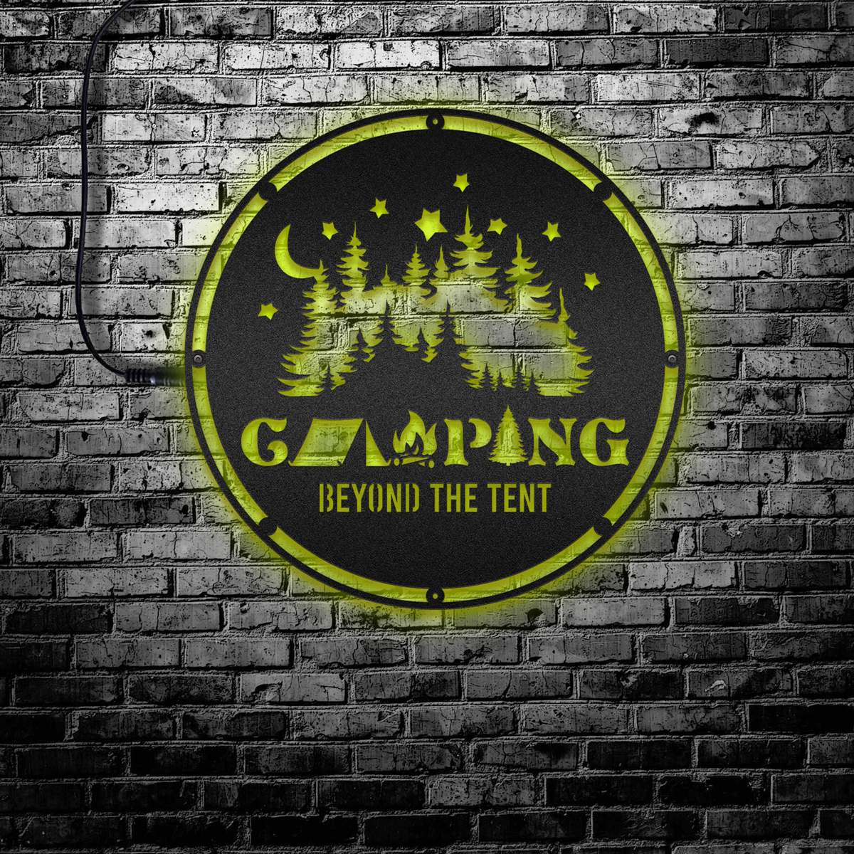 12"x12" Camping Sign Beyond The Tent - Led Light Metal - Owls Matrix LTD