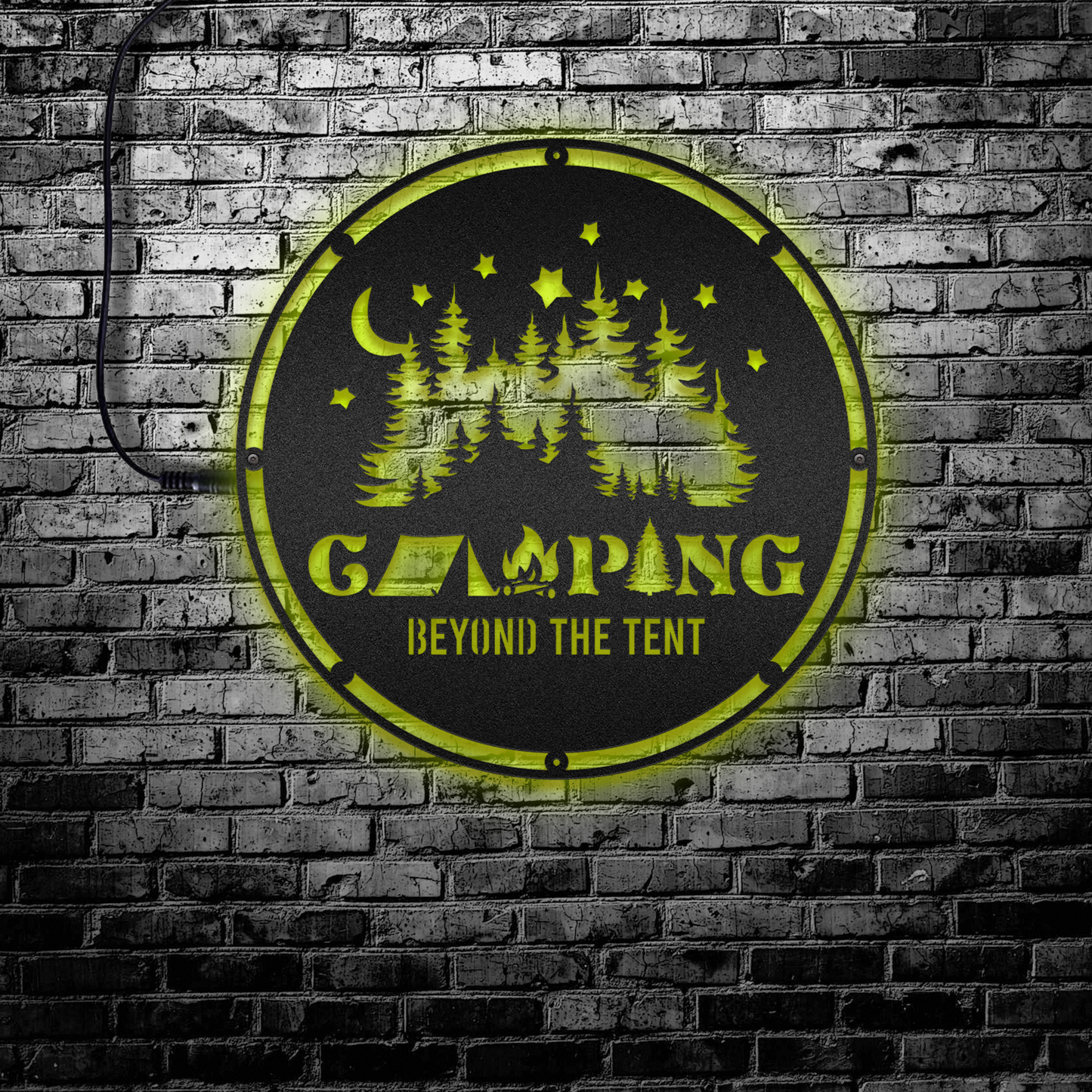 12"x12" Camping Sign Beyond The Tent - Led Light Metal - Owls Matrix LTD