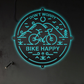 12"x12" Don't Worry Bike Happy - Led Light Metal - Owls Matrix LTD