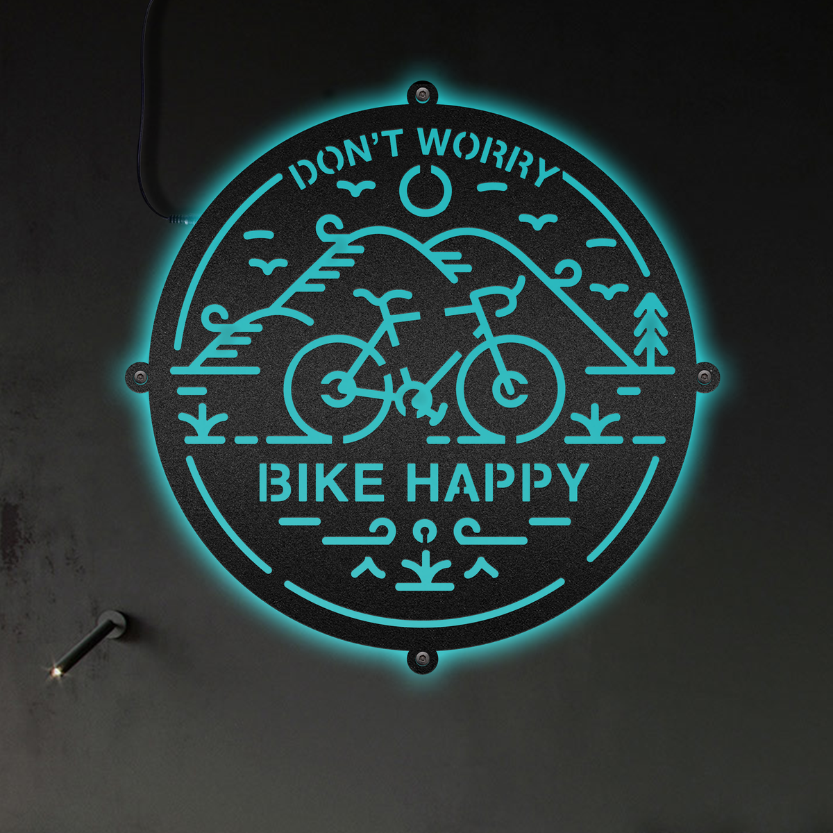 12"x12" Don't Worry Bike Happy - Led Light Metal - Owls Matrix LTD