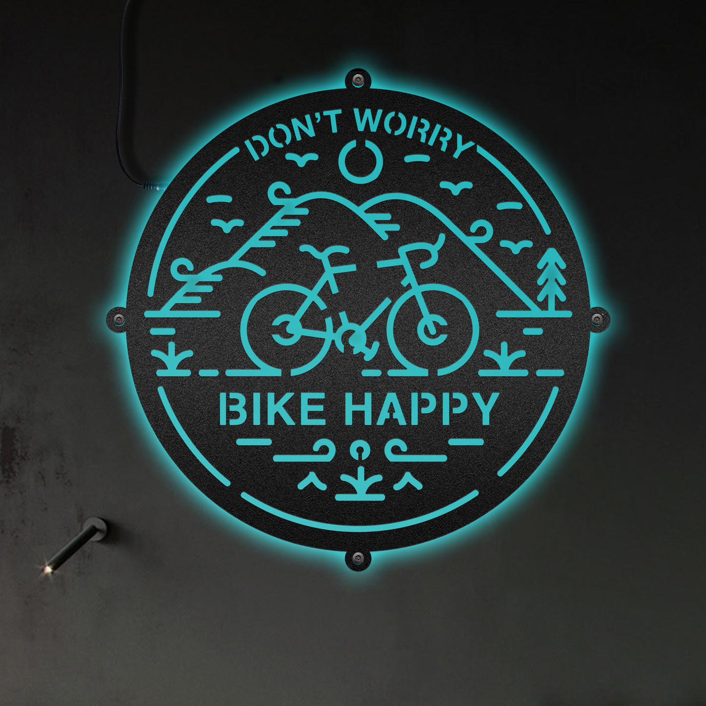 12"x12" Don't Worry Bike Happy - Led Light Metal - Owls Matrix LTD
