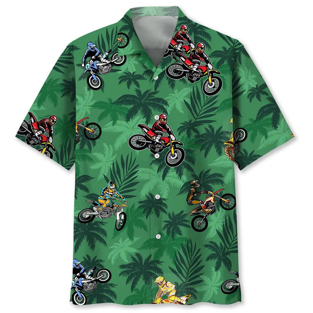 Hawaiian Shirt / Adults / S motocross green tropical hawaiian shirt