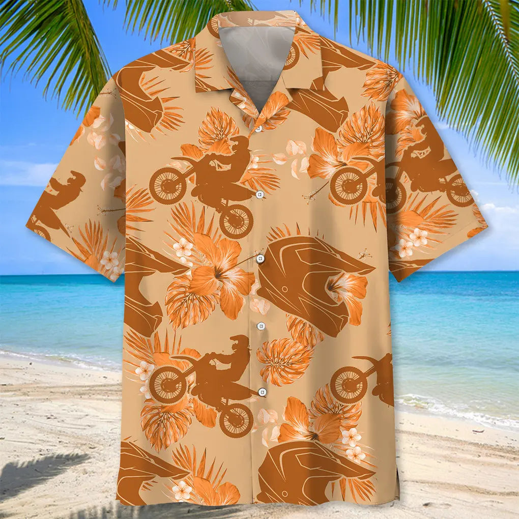 Motocross Orange Tropical Hawaiian Shirt