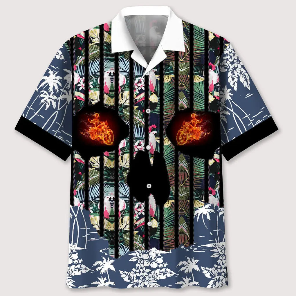 Hawaiian Shirt / Adults / S Motorcycle Flower Skull Hawaiian Shirt