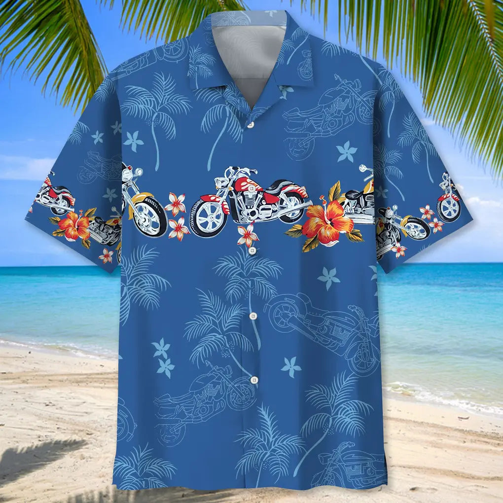 Motorcycle Flower Tropical Hawaiian Shirt